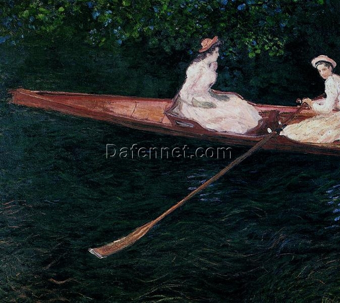 Claude Monet’s “The Pink Skiff, Boating on the Epte” Oil Painting Reproduction, High-Quality Canvas Artwork from Dafen Village