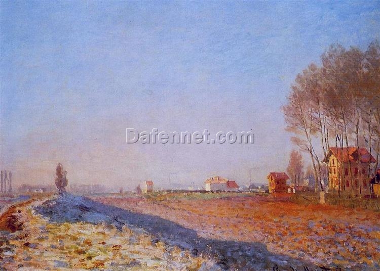 Original Oil Painting of “The Plain of Colombes, White Frost” by Claude Monet, Handcrafted Canvas Art for Home Decor from Dafen Village