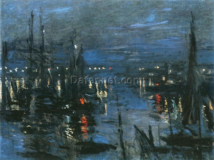 Impressionist Oil Painting of “The Port of Le Havre, Night Effect” by Claude Monet, Custom Canvas Artwork from Dafen Village