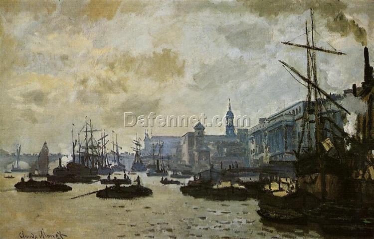 Original Hand-painted Monet Oil Painting – “The Port of London,” Custom Canvas Art for Elegant Home or Office Decor