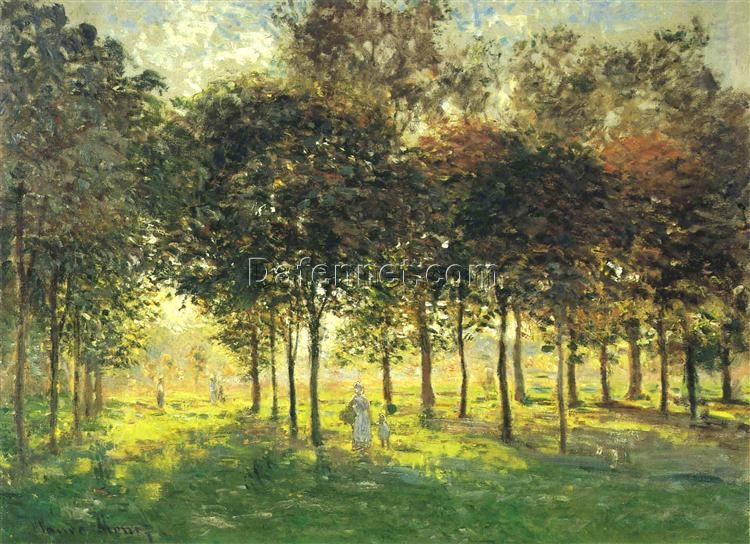 Impressionist Landscape Oil Painting of “The Promenade at Argenteuil, Soleil Couchant” (1874) by Claude Monet – Custom Artwork from Dafen Village