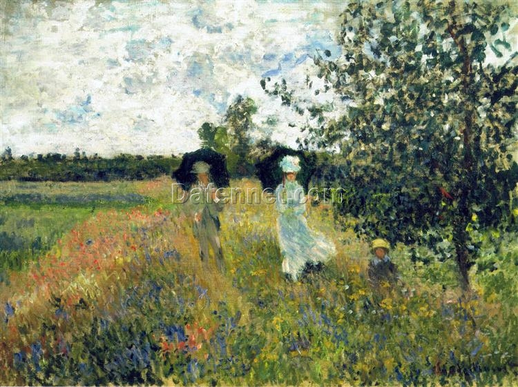 Impressionist Style Oil Painting of “The Promenade near Argenteuil” by Claude Monet, Hand-painted Canvas Art from Dafen Village