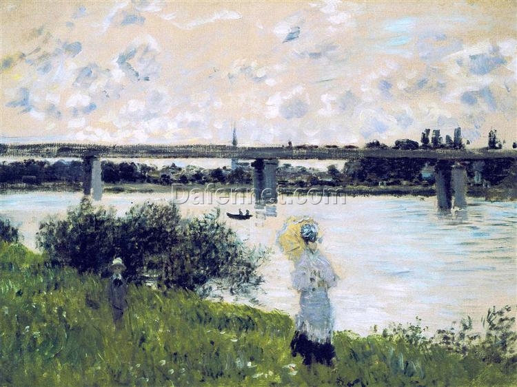 Original Hand-painted Monet Oil Painting – “The Promenade near the Bridge of Argenteuil,” Custom Canvas Art for Elegant Home or Office Decor