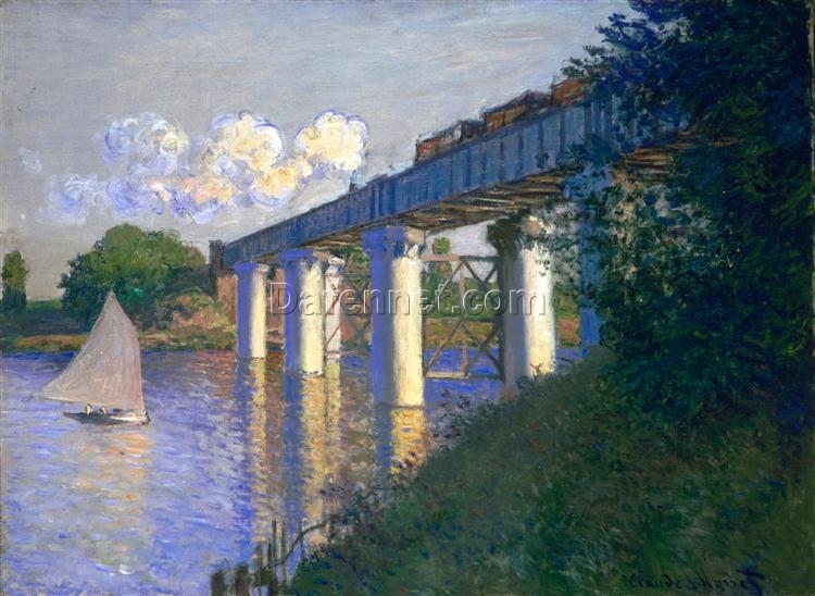 Custom “The Railway Bridge at Argenteuil” Oil Painting, Impressionist Art for Living Room or Office, Made by Dafen Village Artists