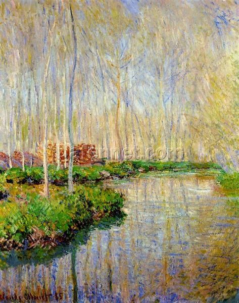 Hand-painted Oil Painting of “The River Epte” by Claude Monet, Customizable Canvas Art from Dafen Village Studio