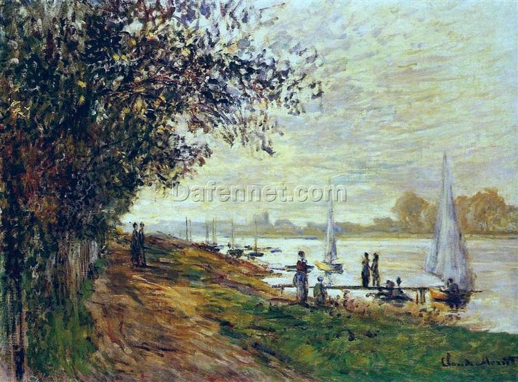 Hand-painted Oil Painting of “The Riverbank at Petit-Gennevilliers, Sunset” by Claude Monet, Customizable Canvas Art from Dafen Village Studio