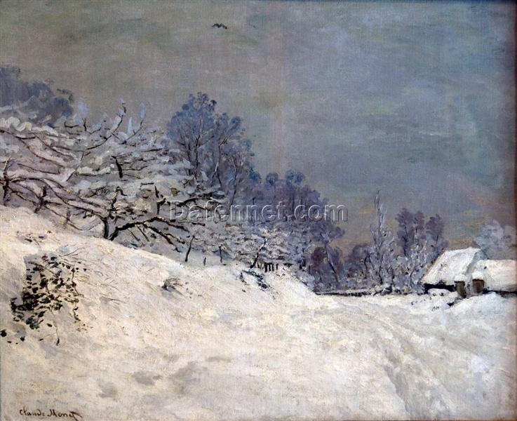 Impressionist Oil Painting of “The Road in front of Saint-Simeon Farm in Winter” by Claude Monet, Custom Canvas Artwork from Dafen Village