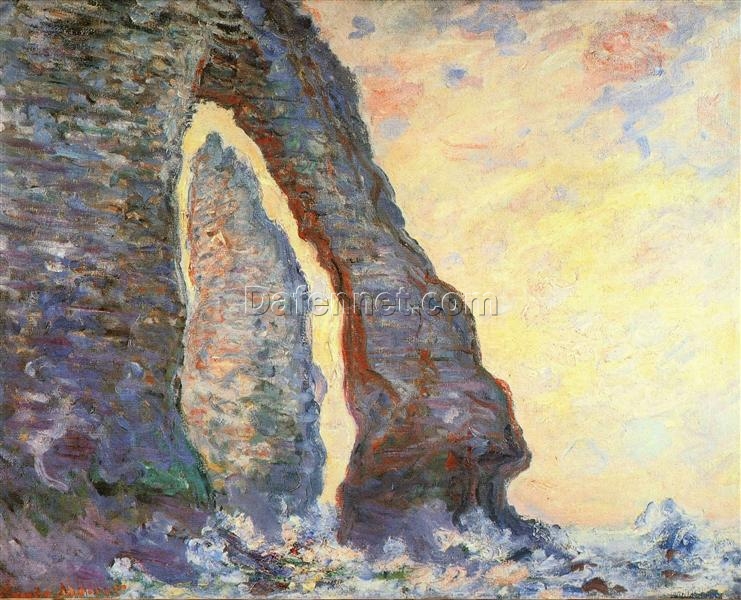 Original Oil Painting of “The Rock Needle Seen through the Porte d’Aval” by Claude Monet, Handcrafted Canvas Art for Home Decor from Dafen Village