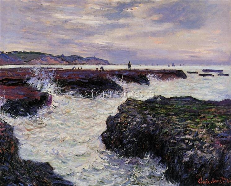 Original Oil Painting of “The Rocks at Pourville, Low Tide” by Claude Monet, Handcrafted Canvas Art for Home Decor from Dafen Village