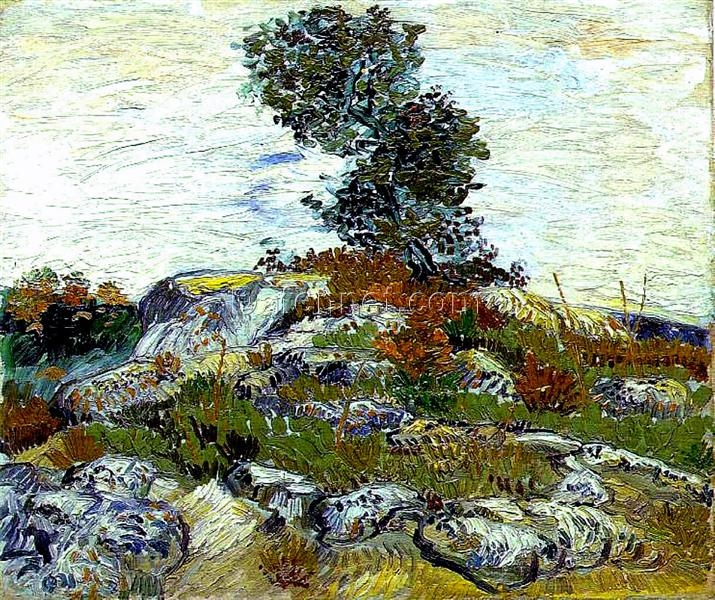 Authentic Van Gogh 1888 The Rocks with Oak Tree – Handcrafted Oil Painting Reproduction