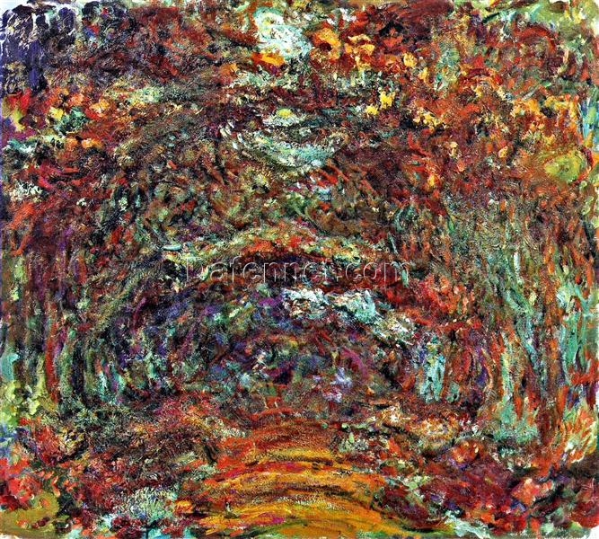 Impressionist Style Oil Painting of “The Rose Path, Giverny” by Claude Monet, Hand-painted Canvas Art from Dafen Village