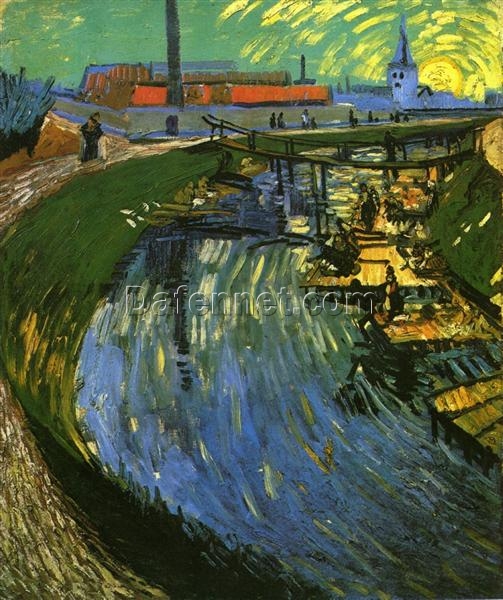 Authentic Van Gogh 1888 The Roubine du Roi Canal with Washerwomen – Handcrafted Oil Painting Reproduction