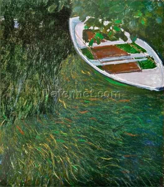 Original Hand-painted Monet Oil Painting – “The Row Boat,” Custom Canvas Art for Elegant Home or Office Decor