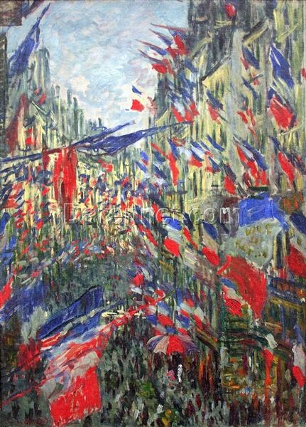 Claude Monet’s “The Rue Montargueil with Flags” Oil Painting Reproduction, High-Quality Canvas Artwork from Dafen Village