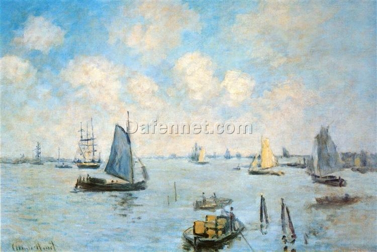 Original Oil Painting of “The Sea at Amsterdam” by Claude Monet, Handcrafted Canvas Art for Home Decor from Dafen Village