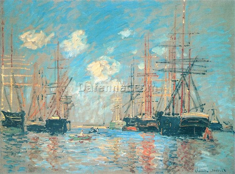 Monet’s The Sea, Port in Amsterdam (1874) – Premium Oil Painting Reproduction on Canvas, Hand-Painted by Dafen Village Artists