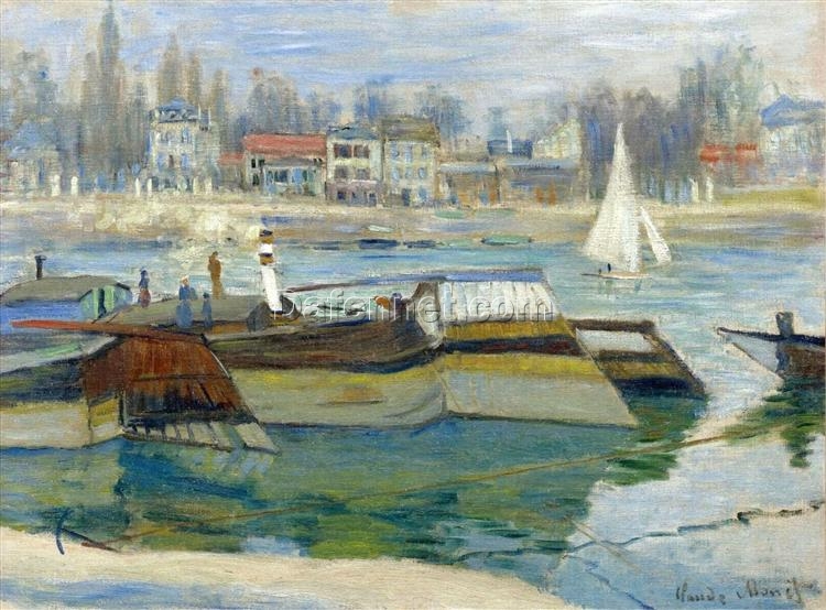 Elegant Oil Painting Reproduction of Claude Monet’s The Seine at Asnieres (1873) – Handcrafted by Dafen Village Studio Artists