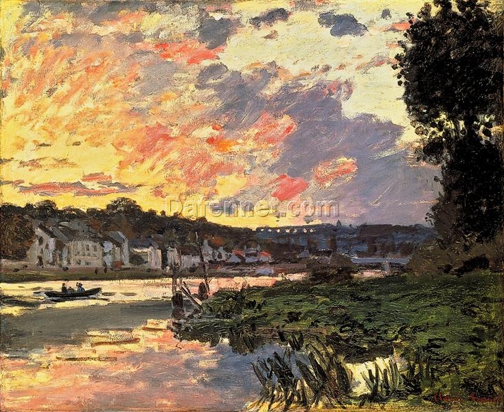 Impressionist Oil Painting of The Seine at Bougival in the Evening (1869) by Claude Monet – Custom Artwork from Dafen Village