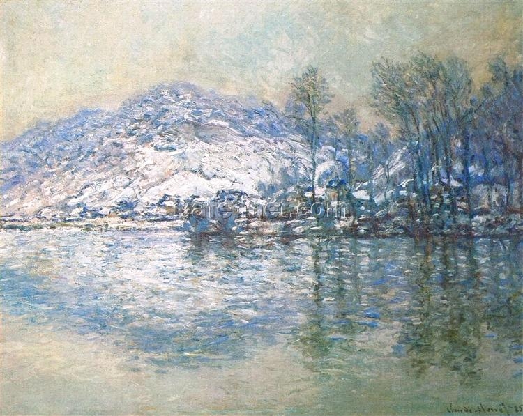 The Seine at Port Villez, Snow Effect – 1885 Impressionist Oil Painting by Claude Monet, Reproduced by Dafen Village Artists