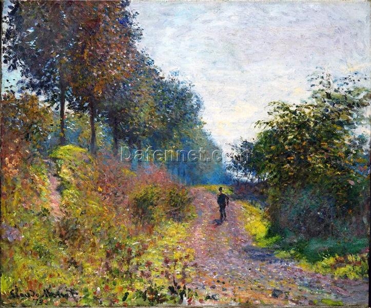 Authentic Hand-Painted The Sheltered Path (1873) by Claude Monet – Impressionist Landscape for Your Home Decor