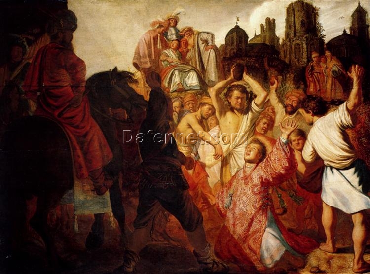 Hand-painted Rembrandt ‘The Stoning of St. Stephen’ 1625 – Striking Dutch Masterpiece of Saint’s Execution