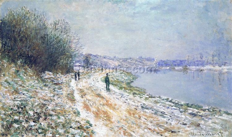 Authentic Oil Painting of The Tow Path at Argenteuil, Winter (1875) by Claude Monet – Custom Winter Landscape from Dafen Village