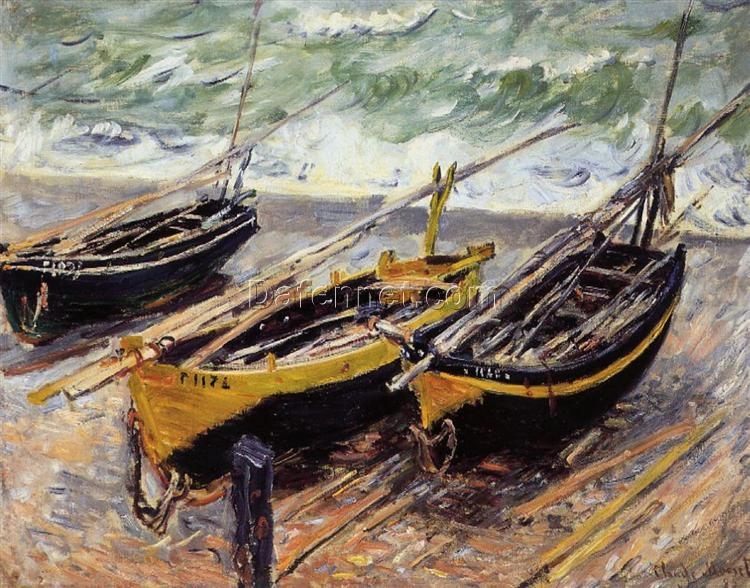 Elegant Three Fishing Boats (1885) by Claude Monet – Hand-Painted Impressionist Oil Painting from Dafen Village