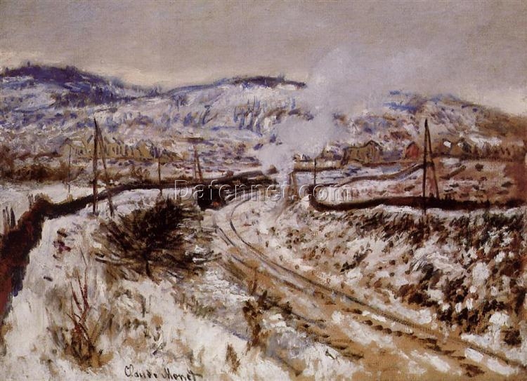 Dafen Village Studio Custom Oil Painting of Train in the Snow at Argenteuil by Claude Monet