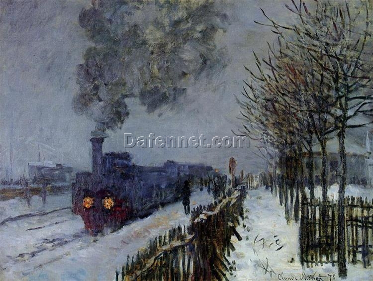 Claude Monet’s Train in the Snow (1875) – Premium Hand-Painted Oil Artwork – Authentic Reproduction from Dafen Village Studio