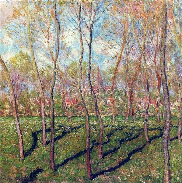 Elegant Hand-Painted Trees in Winter, View of Bennecourt (1887) by Claude Monet – Dafen Village Reproduction