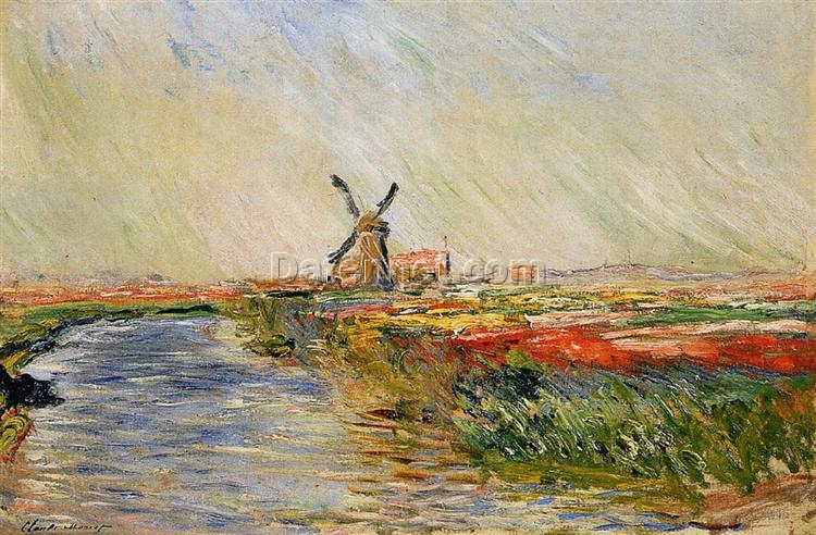 Buy Hand-Painted Tulip Field in Holland by Claude Monet – Stunning Floral Oil Painting, Dafen Village Art Studio