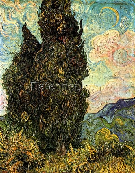 Two Cypresses (1889) by Van Gogh – Hand-Painted Oil Painting Reproduction from Dafen Village