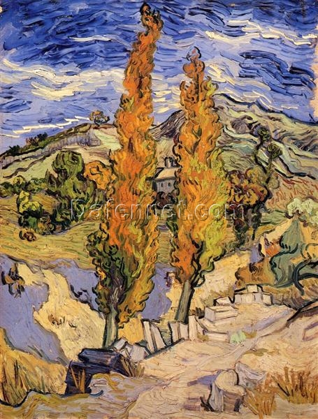 Two Poplars on a Hill (1889) by Van Gogh – Hand-Painted Oil Painting Reproduction from Dafen Village