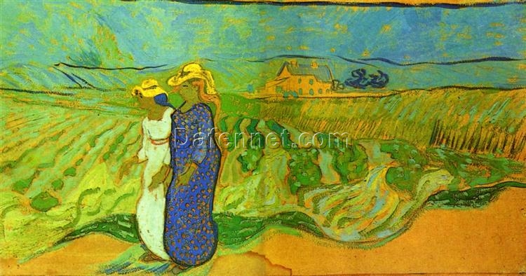 Two Women Crossing the Fields (1890) by Van Gogh – Hand-Painted Oil Painting Reproduction from Dafen Village