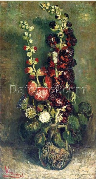 Authentic Van Gogh 1886 Vase of Hollyhocks – Handcrafted Oil Painting Reproduction