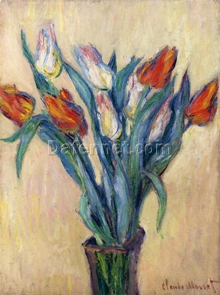 Claude Monet Vase of Tulips (1885) Fine Art Oil Painting – Handcrafted Floral Wall Art from Dafen Village Studio