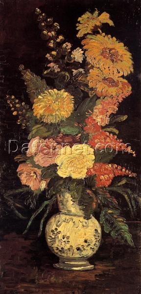 Authentic Van Gogh 1886 Vase with Asters, Salvia and Other Flowers – Handcrafted Oil Painting Reproduction