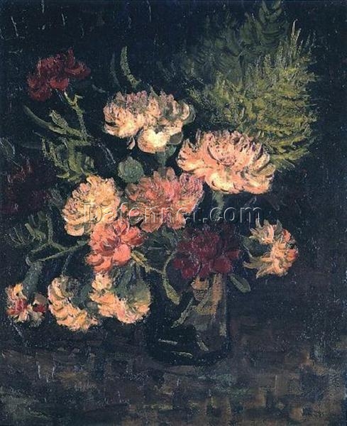 Vase with Carnations by Van Gogh – 1886 Oil Painting Reproduction, High-Quality Canvas Art