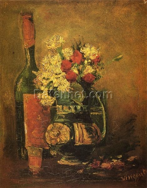 Vase with Carnations and Bottle (1886) by Vincent van Gogh – Hand-Painted Oil Painting Reproduction from Dafen Village