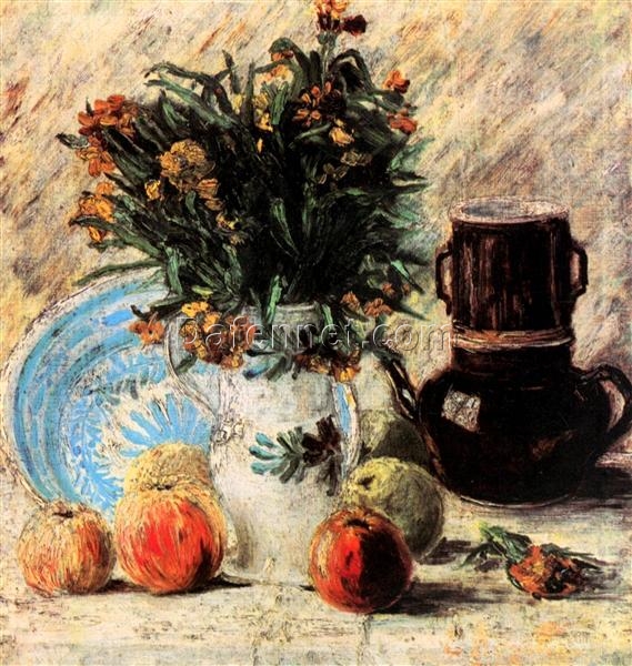 Vase with Flowers, Coffeepot, and Fruit by Van Gogh – 1887 Hand-Painted Oil Painting Reproduction from Dafen Village