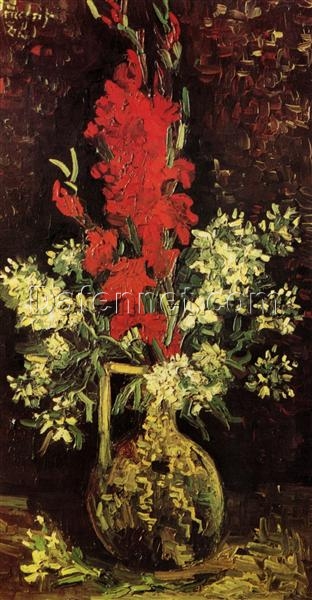 Vase with Gladioli and Carnations by Van Gogh – 1886 Oil Painting Reproduction, Premium Quality Canvas Art