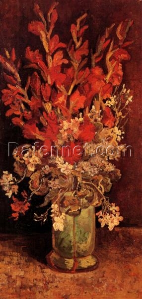 Buy Van Gogh Vase with Gladioli and Carnations – 1886 Custom Oil Painting Reproduction for Home Decor