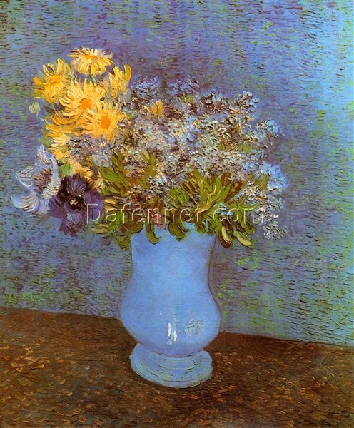 Authentic Van Gogh 1887 Vase with Lilacs, Daisies and Anemones – Handcrafted Oil Painting Reproduction