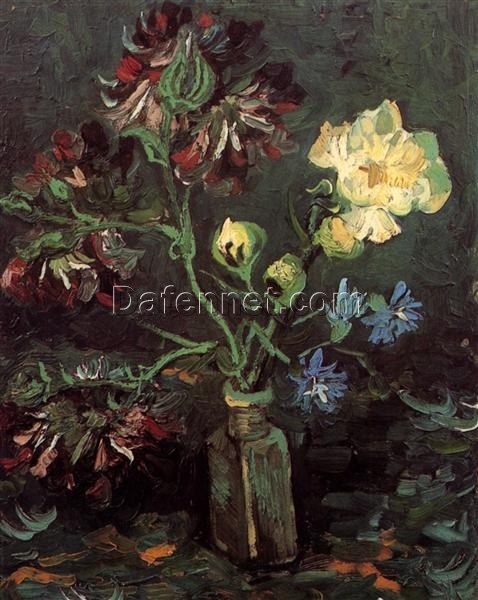 Vase with Myosotis and Peonies by Van Gogh – 1886 Hand-Painted Oil Painting Reproduction from Dafen Village