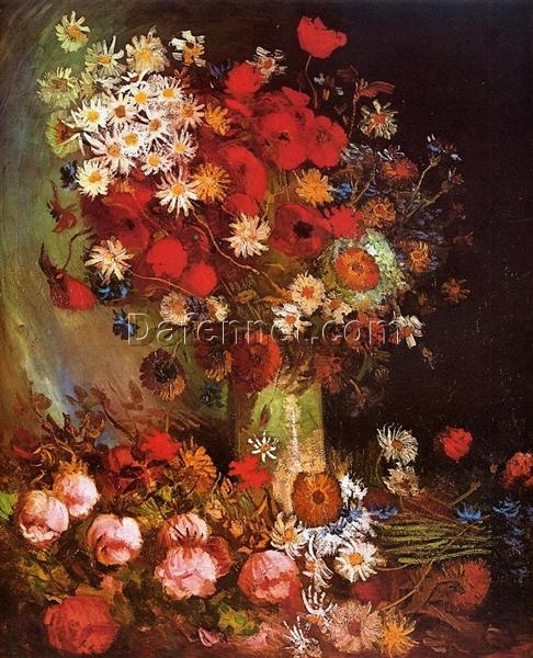 Van Gogh Vase with Poppies, Cornflowers, Peonies and Chrysanthemums – 1886 Oil Painting Reproduction on Canvas for Art Collectors