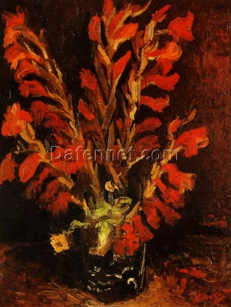 Buy Van Gogh Vase with Red Gladioli – 1886 Custom Oil Painting Reproduction for Elegant Home Decor