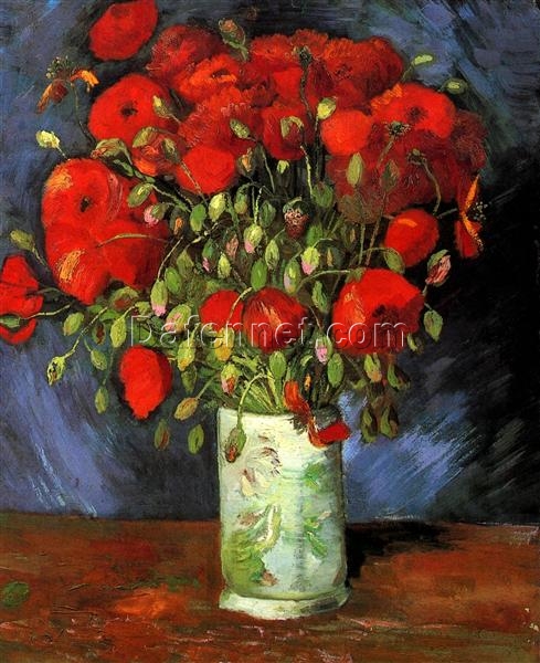 Vase with Red Poppies (1886) by Van Gogh – Handcrafted Oil Painting Reproduction from Dafen Village