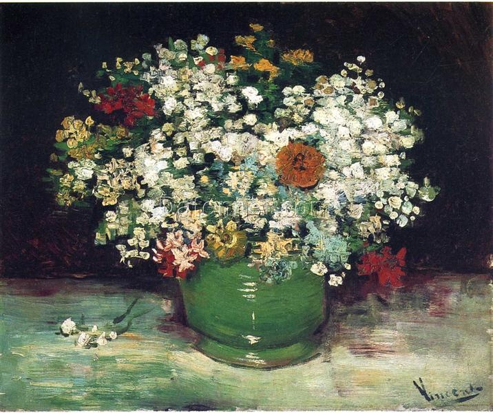 Buy Van Gogh Vase with Zinnias and Other Flowers – 1886 Custom Oil Painting Reproduction for Home and Office Decor