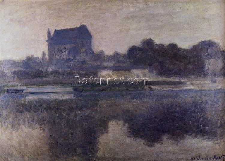 Dafen Village Studio’s Hand-Painted Vernon Church in Fog – Classic Claude Monet Art Reproduction