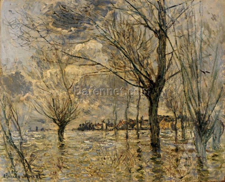 Monet’s Vetheuil, L’Inondation (1881) – Impressionist Landscape Oil Painting, Handcrafted in Dafen Village